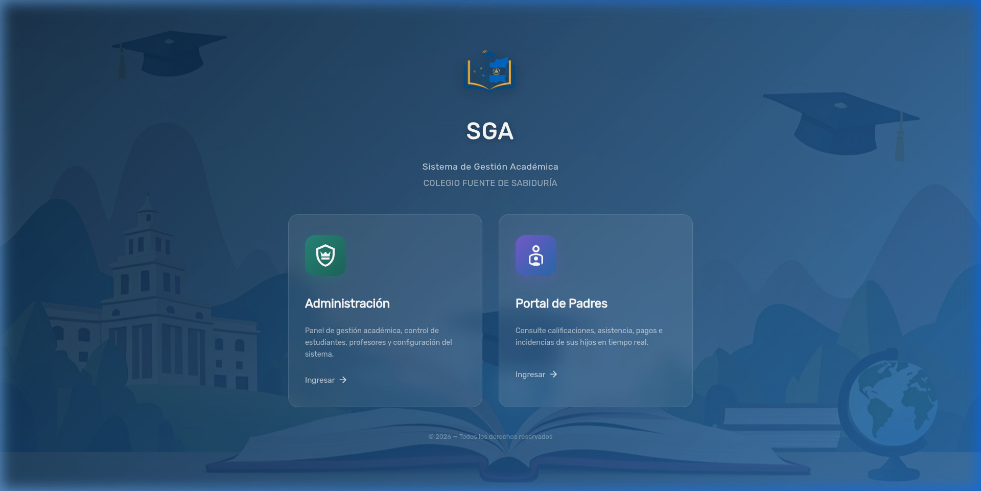Página de bienvenida del SGA — Selección de Portal