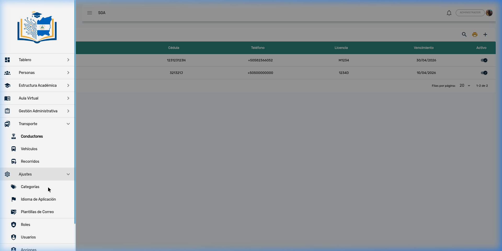 Módulo de Transporte con Ajustes