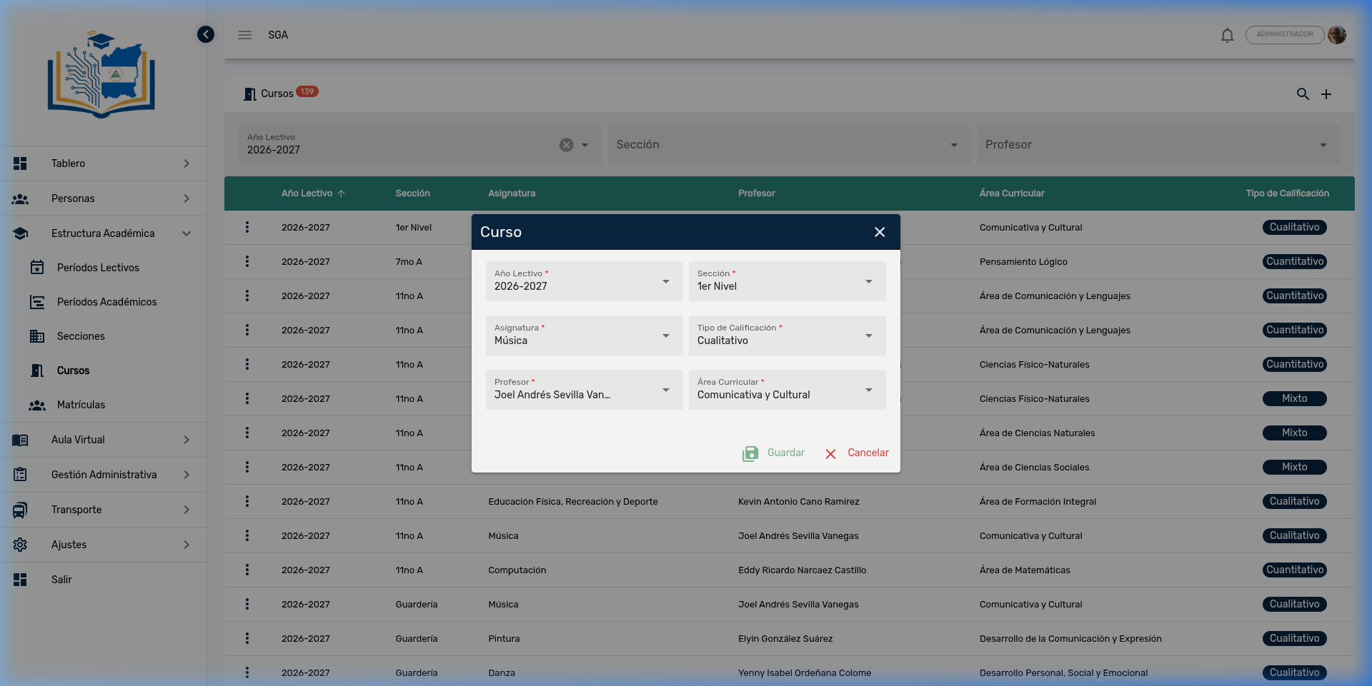 Formulario de edición de curso