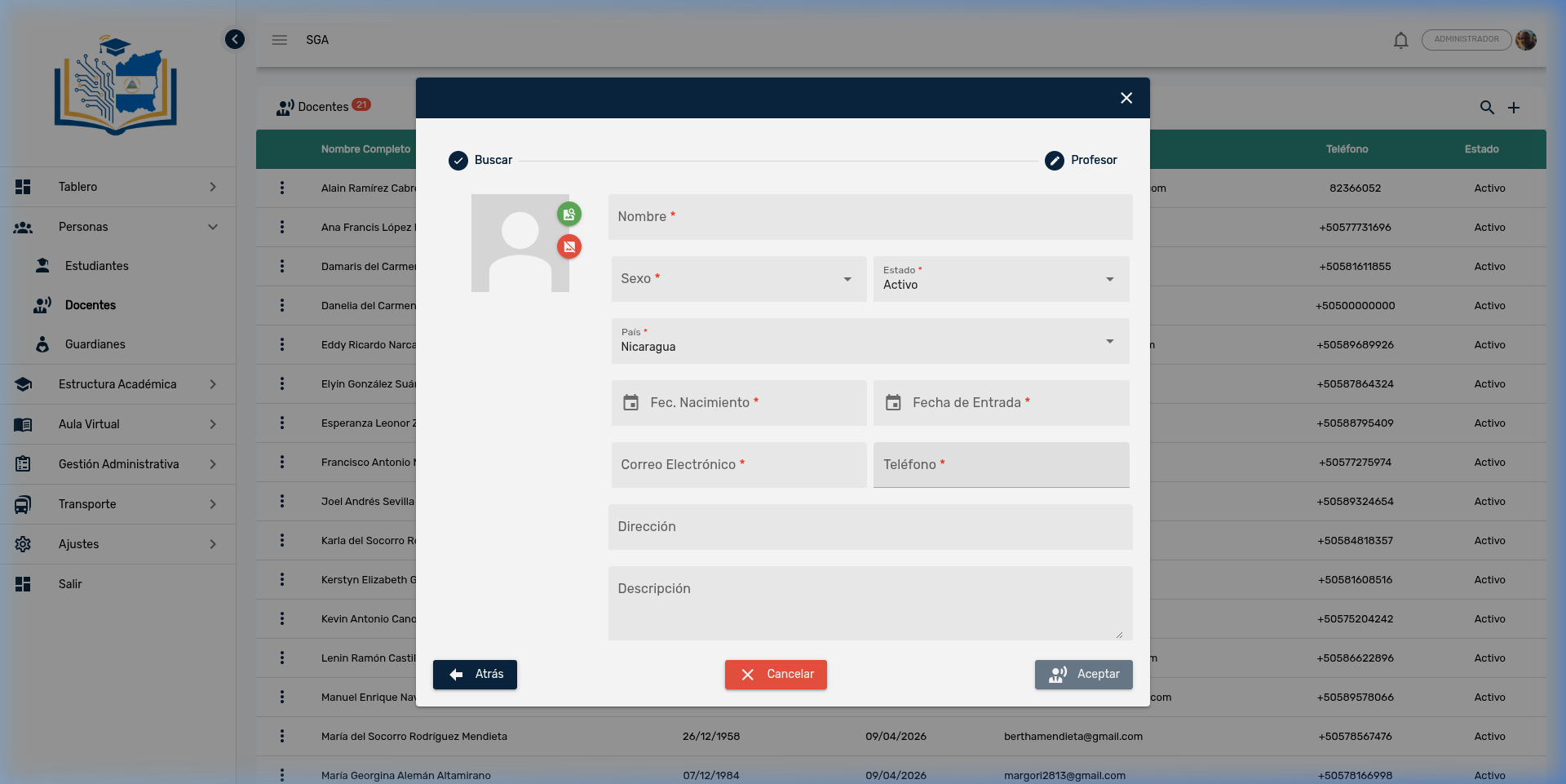 Formulario de Nuevo Docente