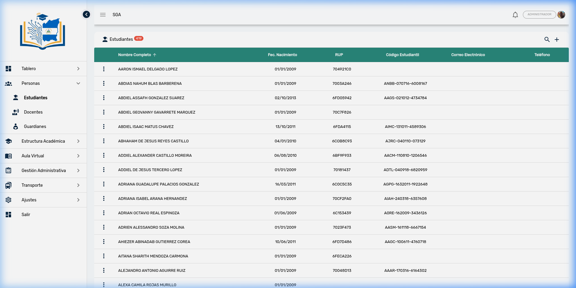Lista de Estudiantes