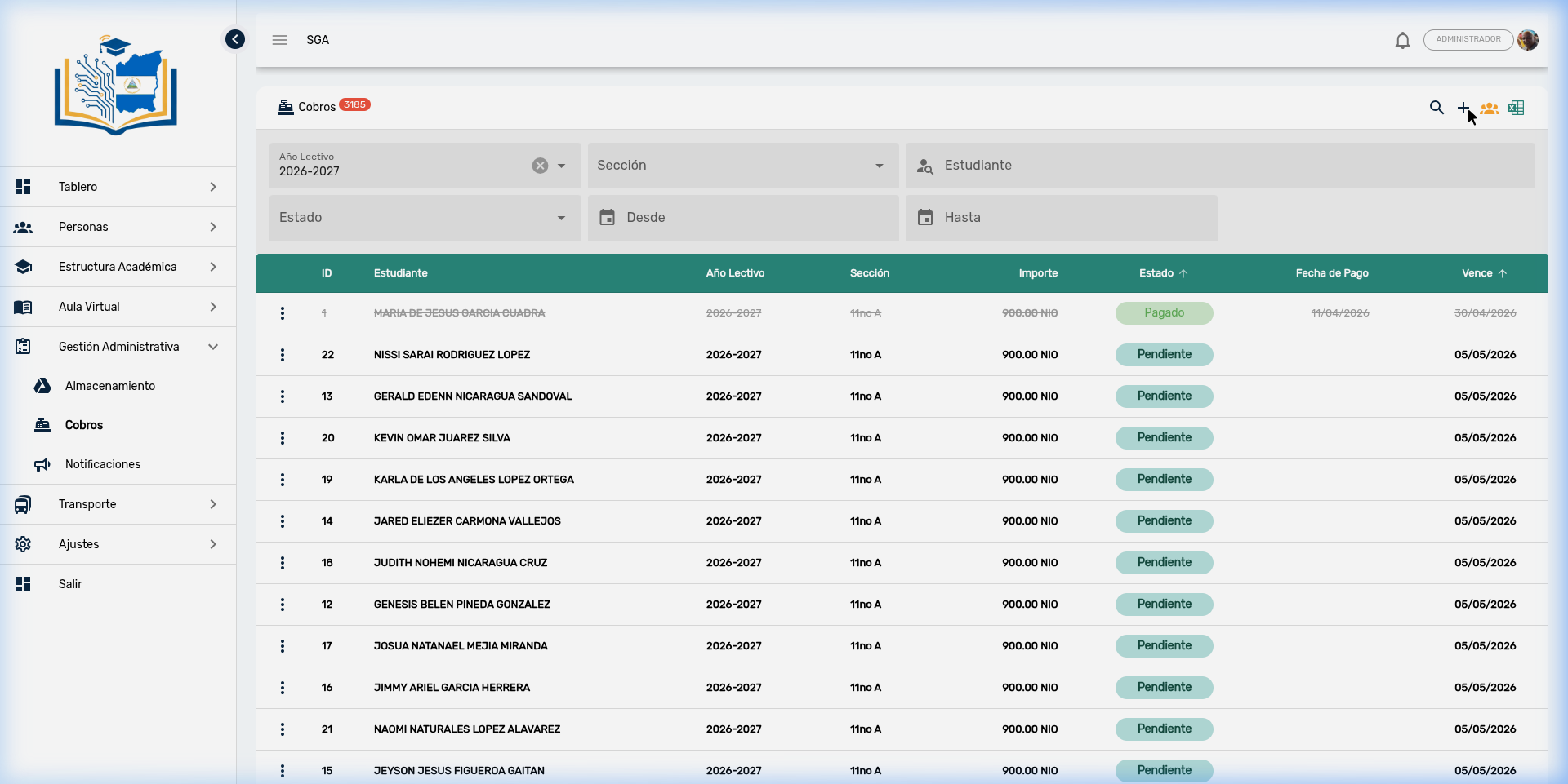 Formulario de creación de cobro individual