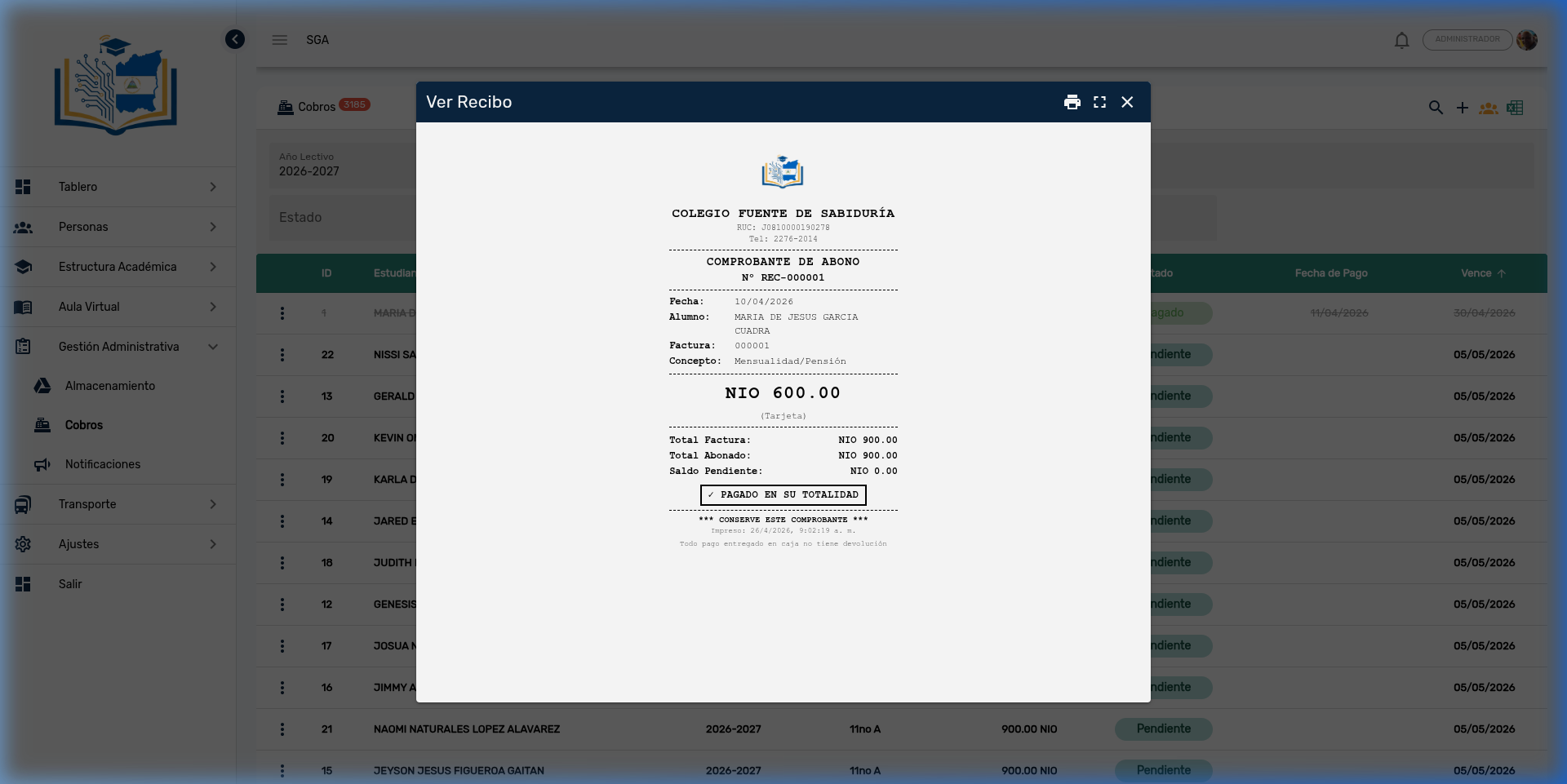 Recibo formato POS para impresora térmica con datos compactos del pago