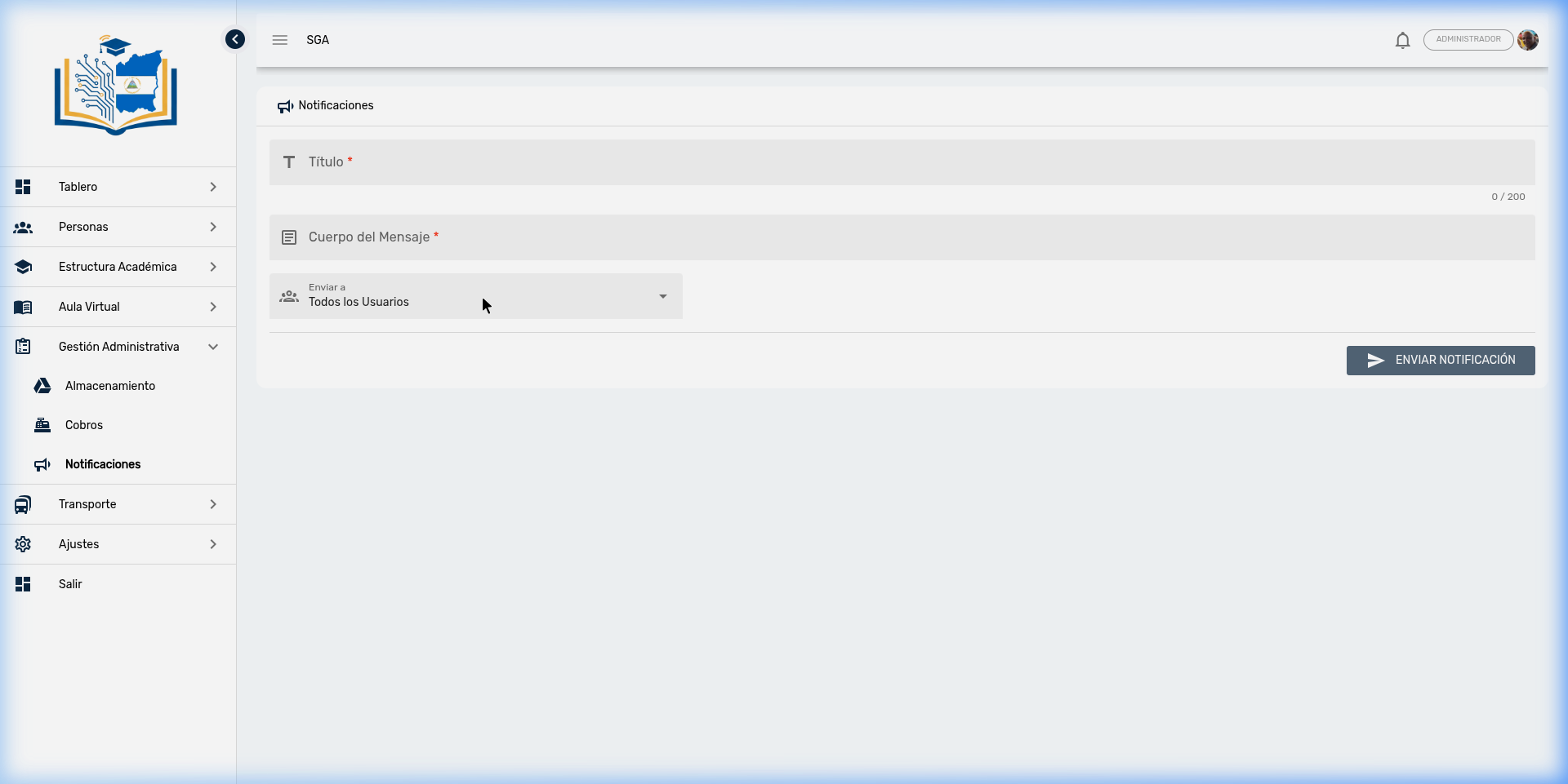 Formulario de envío de notificaciones push masivas