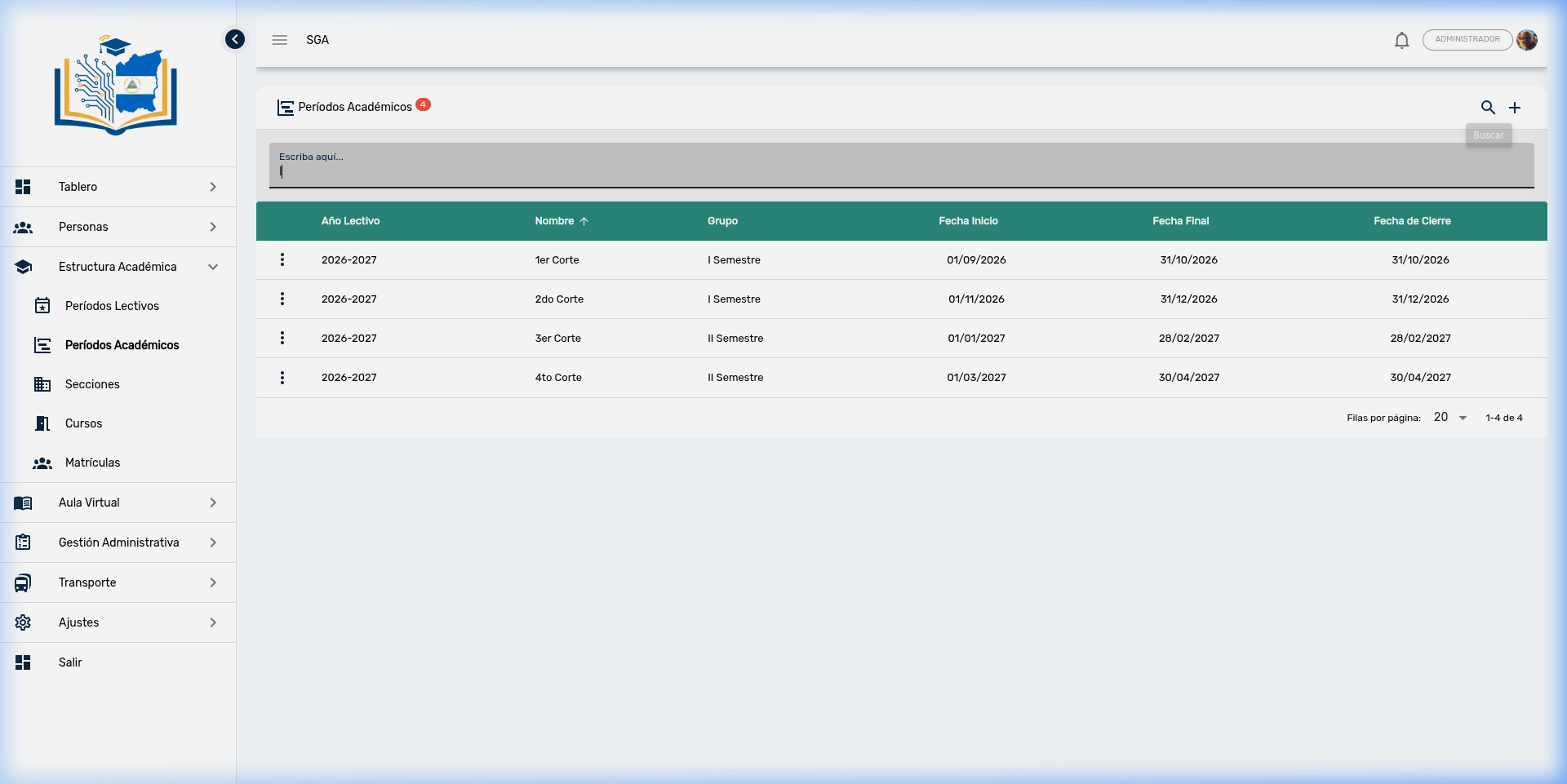 Búsqueda de Períodos Académicos