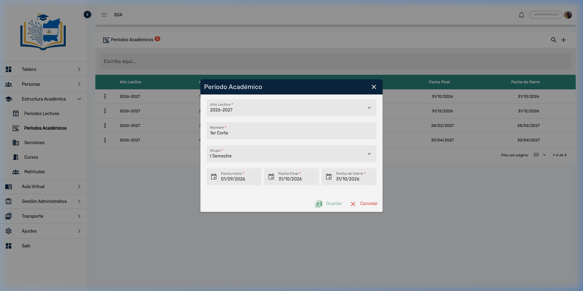 Editar Período Académico
