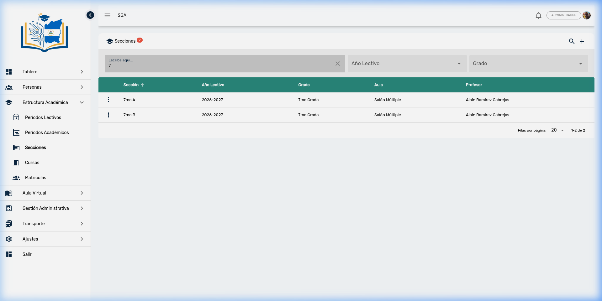 Búsqueda de Secciones