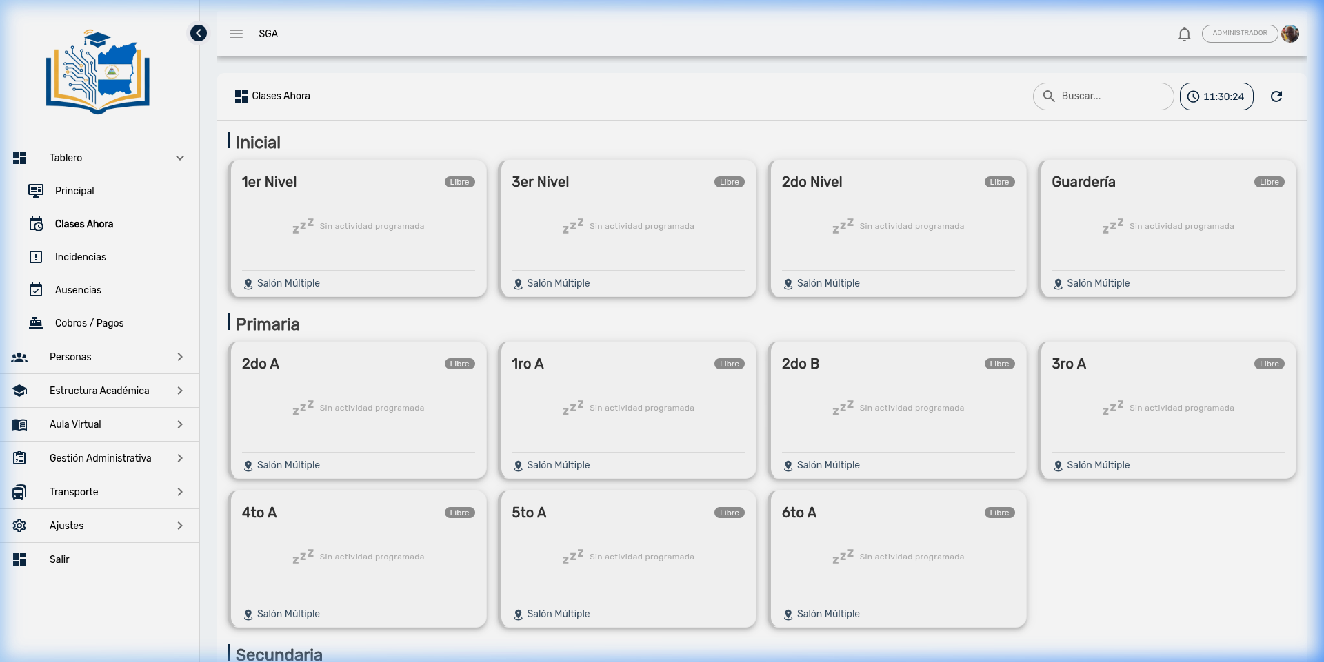Clases Ahora — Monitoreo en tiempo real de todas las secciones